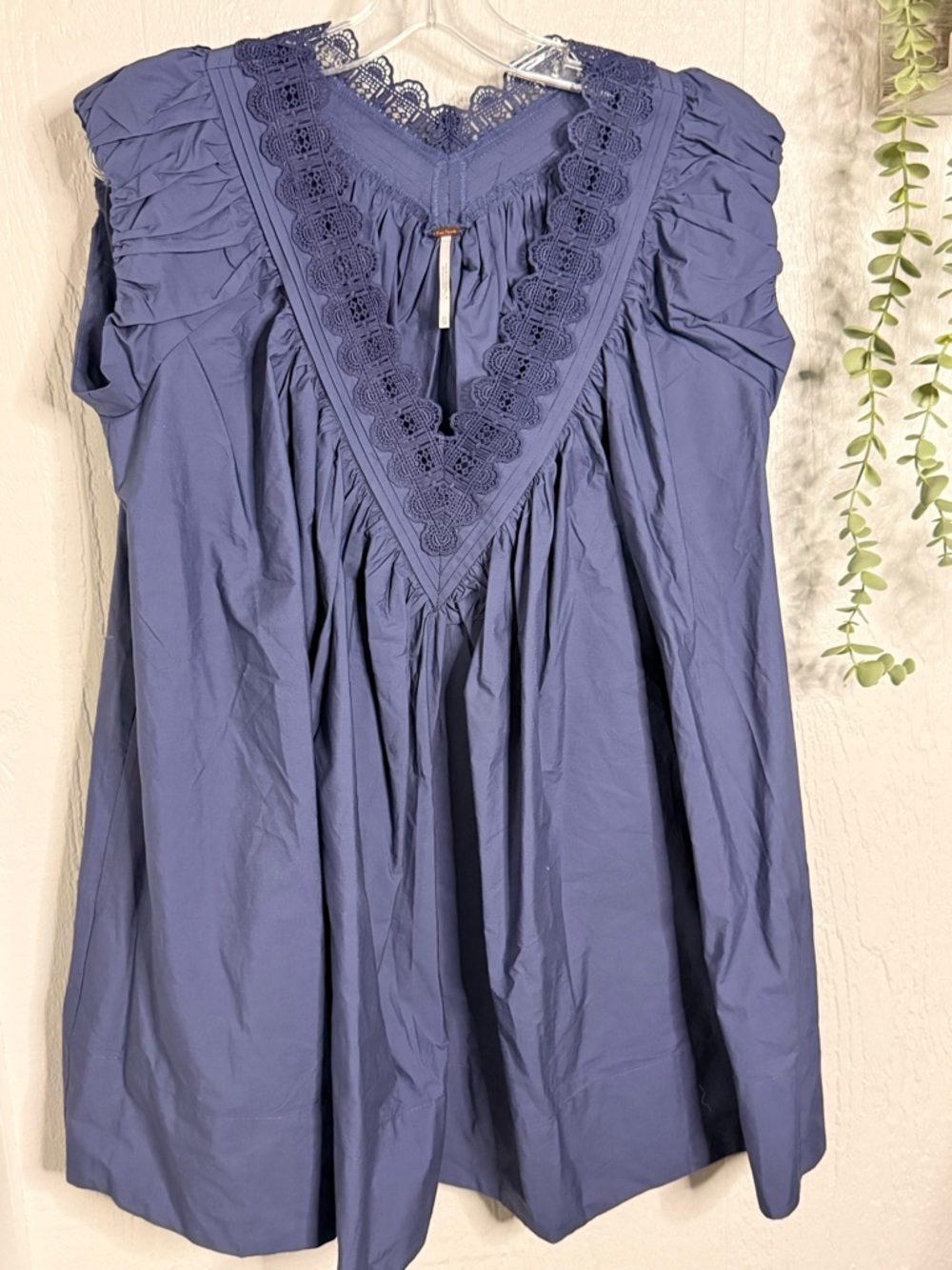 Free People Lavender Blue Mini Dress with Lace V-Neck
